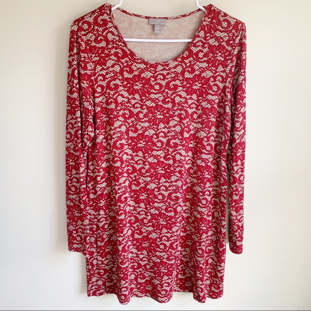 J Jill Red Lace Wearever Tunic Blouse Stretch
